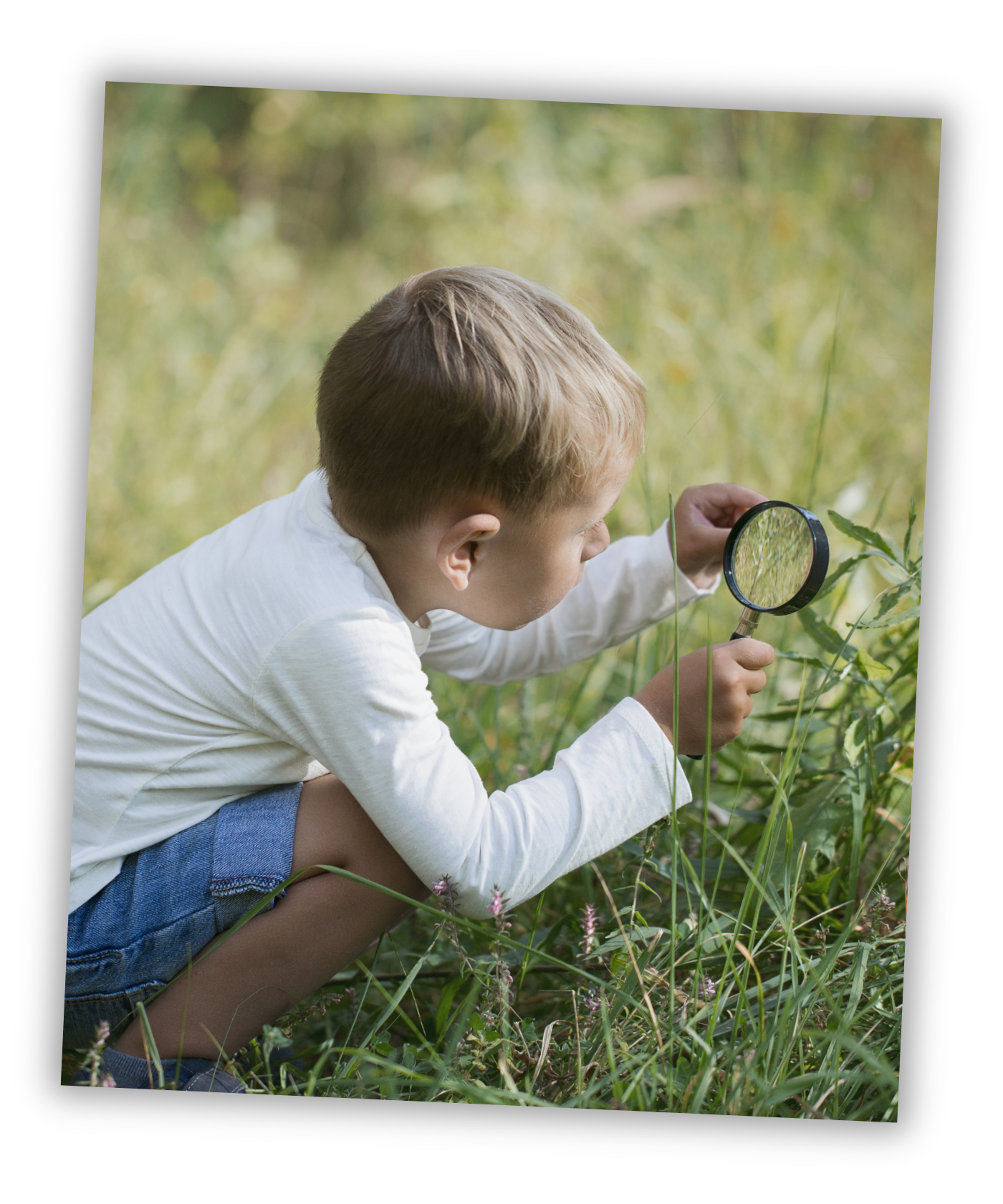 Un enfant avec une loupe qui observe les insectes du jardin