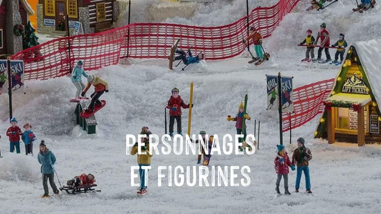 Personnages et figurines dans un village de Noël