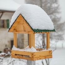 Un mangeoire sous la neige en hiver.