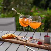 Des verres sur un plateau sur une table de jardin