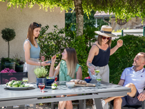 Des amis qui prennent l'apéro au jardin