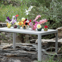 Une table avec des fleurs dans des vases