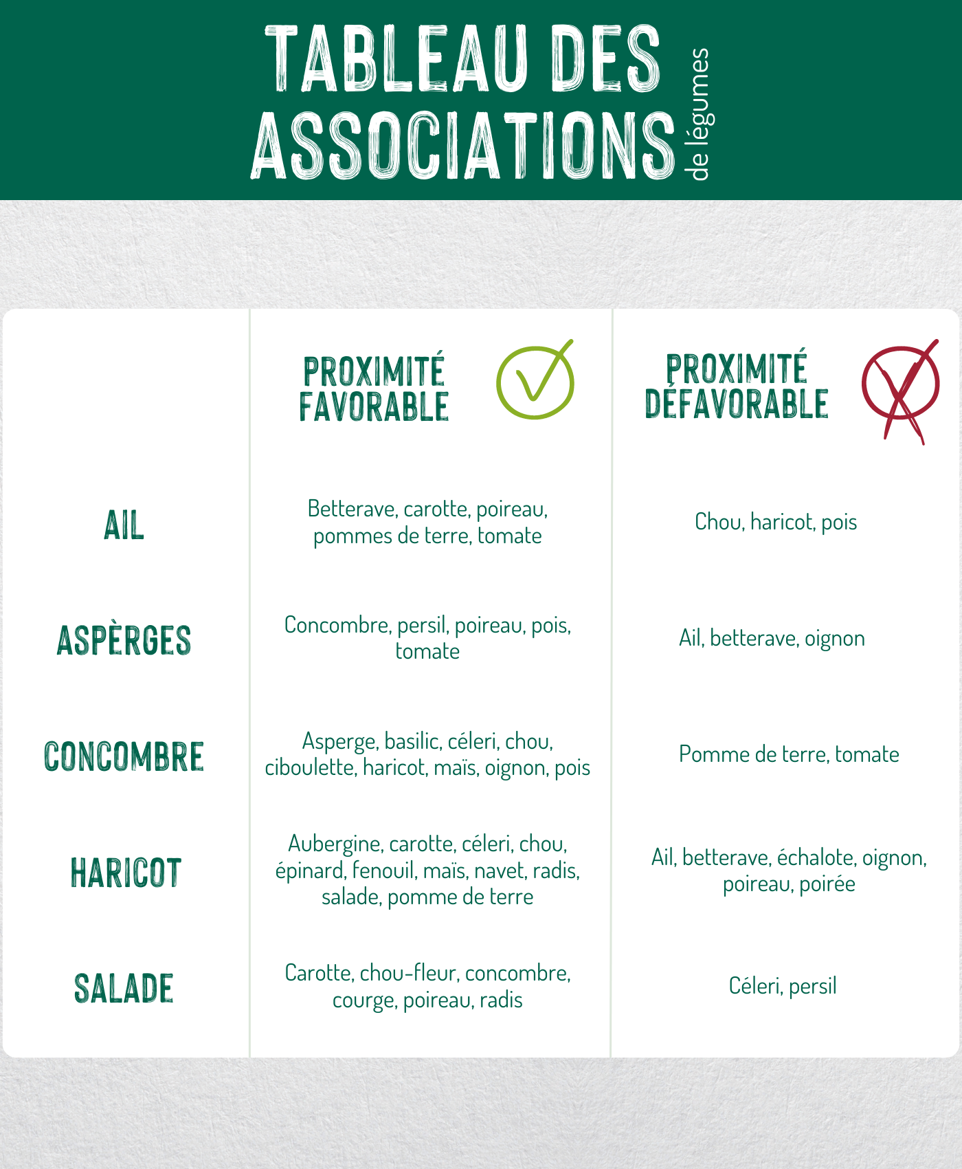 Infographie des associations de légumes