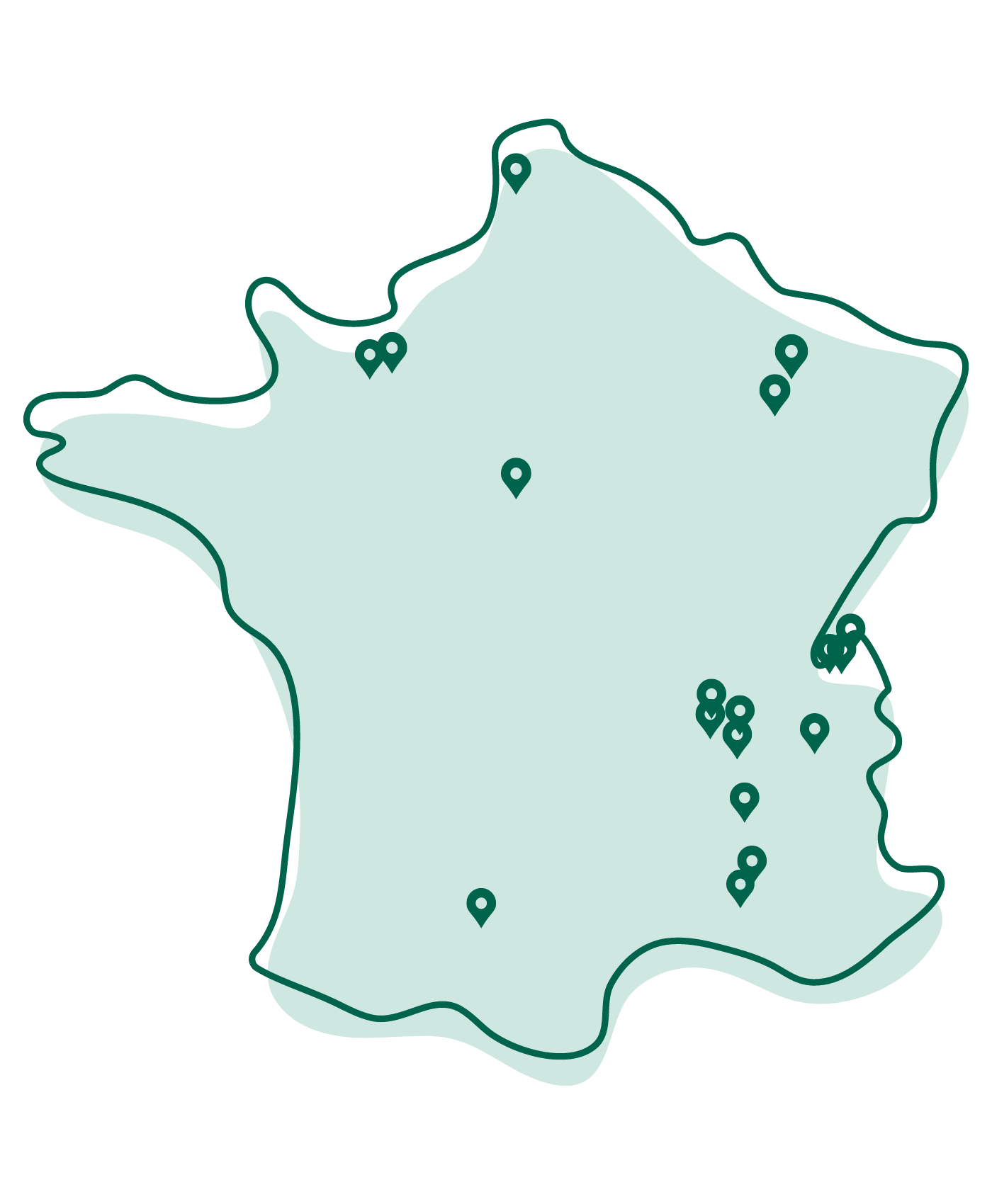 Une carte de France avec l'emplacement des magasins proposant le service seconde main