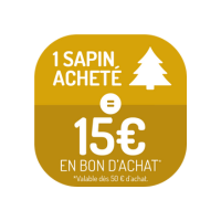 1 sapin acheté = 15€ en bon d'achat