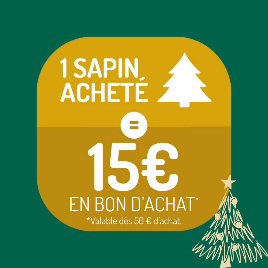 Picto "1 sapin naturel acheté = 15€ en bon d'achat"