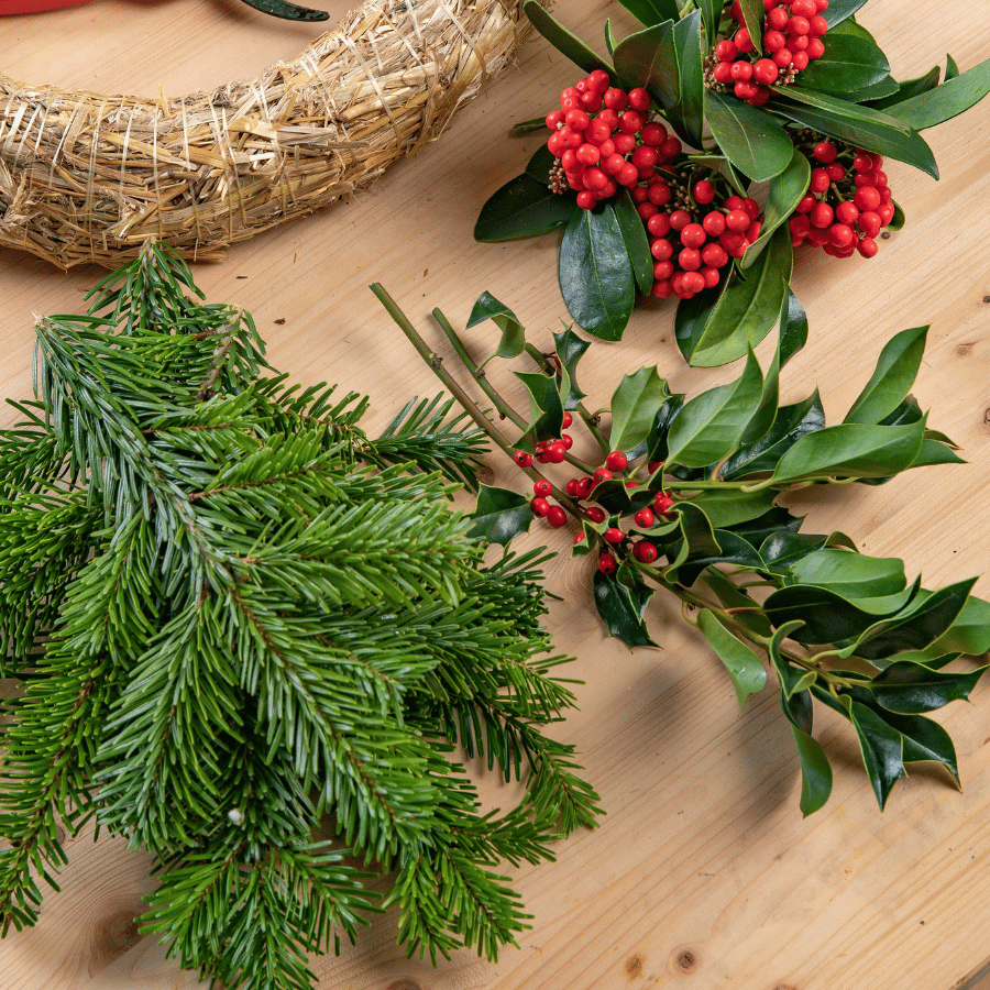 Branches de sapin et baies naturelles pour couronne de Noël