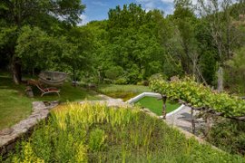 Un grand jardin avec un bassin aquatique