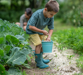 enfant au potager paillage