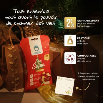 Visuel 1 du produit Sac à sapin compostable doré Handicap International - pour sapin naturel jusqu'à 2 mètres