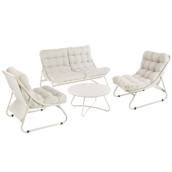 Visuel 1 du produit Salon de jardin en aluminium coloris beige Iris - 4 éléments (canapé, table basse et deux fauteuils)