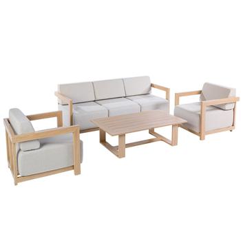 Visuel 1 du produit Salon de jardin en aluminium effet bois et coton coloris gris Cannes - 4 éléments (canapé, table basse et deux fauteuils)