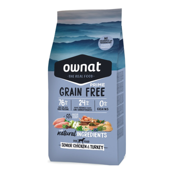 Visuel 1 du produit Croquette pour chien adulte au poulet et à la dinde sans céréales Ownat Prime Senior - 12 kg