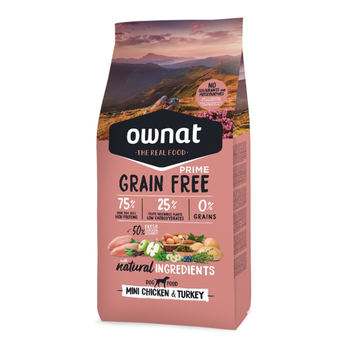 Visuel 1 du produit Croquette pour chien adulte de petite taille Grain Free Prime au poulet et dinde Ownat - 3 kg