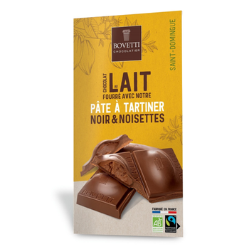 Visuel 1 du produit Chocolat au lait pâte à tartiner chocolat noir noisettes bio Bovetti - 100 g