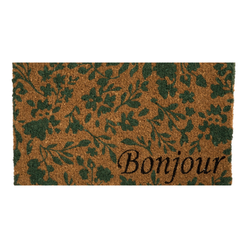 Visuel 1 du produit Paillasson Bonjour fleuri coloris multicolore en fibre de coco - 40 x 72 cm