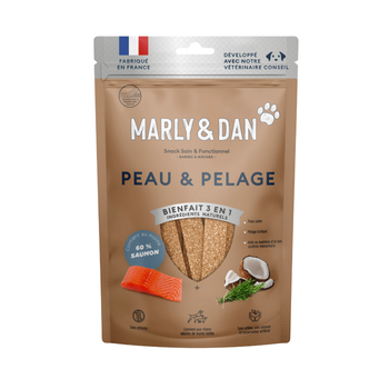Visuel 1 du produit Friandises pour chien barres à mâcher peau et pelage Marly & Dan - 80 g