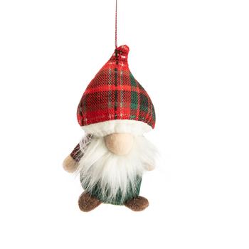 Visuel 1 du produit Gnome à bonnet écossais rouge en polyester à suspendre - 7 x 9 x 15 cm