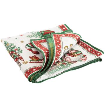 Visuel 1 du produit Nappe blanche en PE/coton à motifs verts et rouges Lutins - 150 x 250 cm