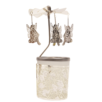 Visuel 1 du produit Carrousel photophore en métal argenté avec hiboux - H 12 cm