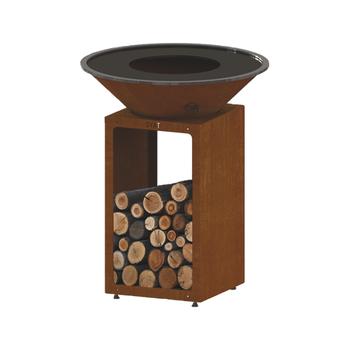 Visuel 1 du produit Brasero de cuisson coloris cognac avec porte-bûches B.B.O 78 Oyat - 78 cm