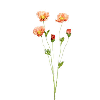 Visuel 1 du produit Branche de pavot artificiel pêche à 3 fleurs et 2 boutons - 65 cm