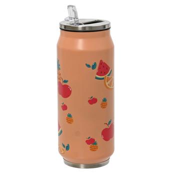 Visuel 1 du produit Bouteille forme cannette en acier inoxydable décor fruits d’été - Ø 7 x H 18 cm
