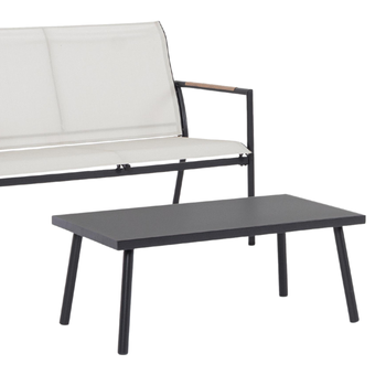 Visuel 1 du produit Salon de jardin en acier coloris gris Mimosa - 4 éléments (canapé, table basse et deux fauteuils)