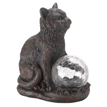 Visuel 1 du produit Chat en résine avec globe en verre à LED solaire couleur changeante Smart Garden - 19,5 x 10,5 x 16,5 cm