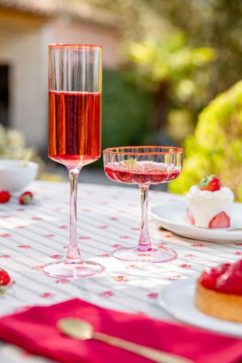 Visuel 1 du produit Coupe à champagne en verre rose Fleur - Ø 6,7 x H 24,2 cm
