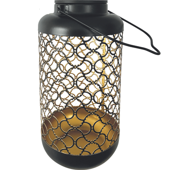 Visuel 1 du produit Lanterne solaire en métal doré et noir Watt&Home Bilbao - Ø 12 x H 25 cm