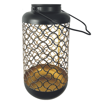 Visuel 1 du produit Lanterne solaire en métal doré et noir Watt&Home Bilbao - Ø 12 x H 25 cm
