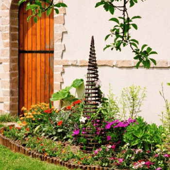 Visuel 1 du produit Tuteur colonne pyramide en métal et osier marron Nortène - Ø 30 x H 130 cm