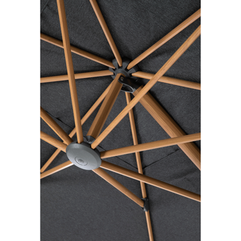 Visuel 1 du produit Parasol déporté Heat transfert effet teck en aluminium et polyester coloris anthracite chiné - 3 x 3 m