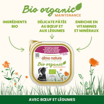 Visuel 1 du produit Pâtée pour chien biologique BIO ORGANIC au bœuf et légumes Almo Nature - 300 g