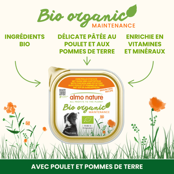 Visuel 1 du produit Pâtée pour chien biologique BIO ORGANIC au poulet et pommes de terre Almo Nature - 300 g