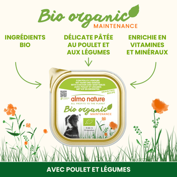 Visuel 1 du produit Pâtée pour chien biologique BIO ORGANIC au poulet et légumes Almo Nature - 300 g