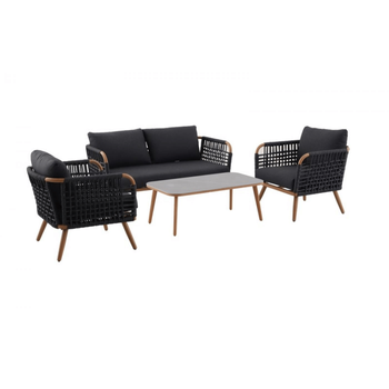Visuel 1 du produit Salon de jardin en aluminium coloris noir Taormina - 4 éléments (canapé, table basse et deux fauteuils)