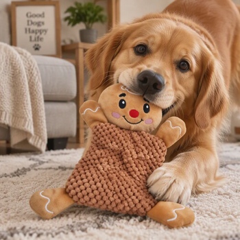 Visuel 2 du produit Jouet pour chien peluche plate bonhomme en pain d’épices avec sifflet Wouapy