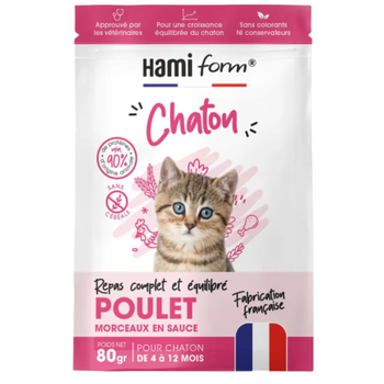 Visuel 1 du produit Alimentation complète pour chaton de 4 à 12 mois poulet HamiForm - pochon de 80 g