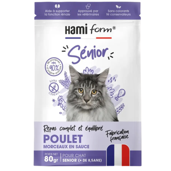 Visuel 1 du produit Alimentation complète pour chat senior de + 8,5 ans poulet HamiForm - pochon de 80 g