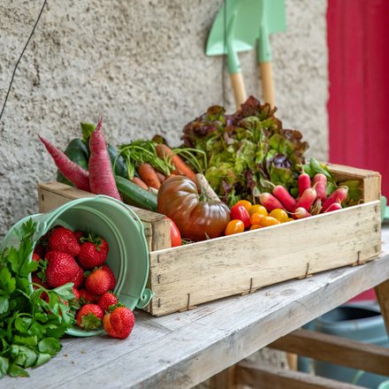 Un panier de fruits et légumes du potager