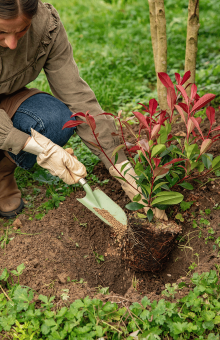 La plantation d'un arbuste photinia à l'automne