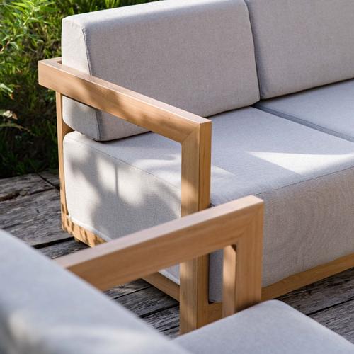 Visuel 5 du produit Salon de jardin en aluminium effet bois et coton coloris gris Cannes - 4 éléments (canapé, table basse et deux fauteuils)