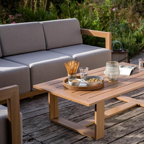 Visuel 7 du produit Salon de jardin en aluminium effet bois et coton coloris gris Cannes - 4 éléments (canapé, table basse et deux fauteuils)