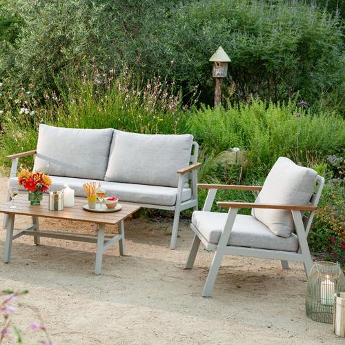 Visuel 6 du produit Salon de jardin en aluminium coloris beige Milly - 4 éléments (canapé, table basse et deux fauteuils)