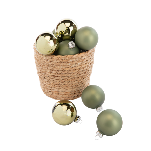 Visuel 1 du produit Boules de Noël en verre coloris vert romarin brillant et mat Ø 6cm - Les 20 pièces