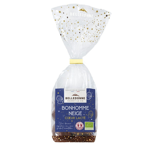 Visuel 1 du produit Bonbon bonhomme de neige cœur lacté chocolat au lait bio Belledonne - 120 g
