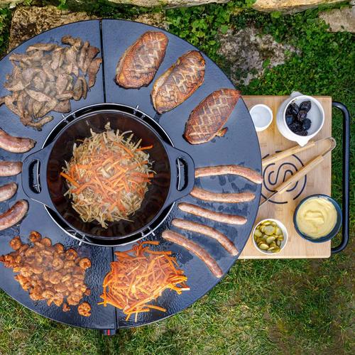 Visuel 2 du produit Braséro gaz et wok sur chariot coloris noir avec planche en fonte Somagic - 107 x 78 x 98,5 cm