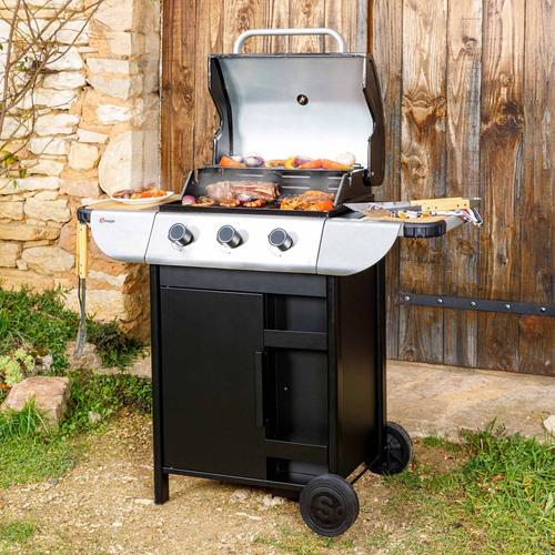 Visuel 4 du produit Barbecue au gaz Miami 300 avec 3 feux 9KW coloris noir - 120,8 x 59,5 x 113 cm